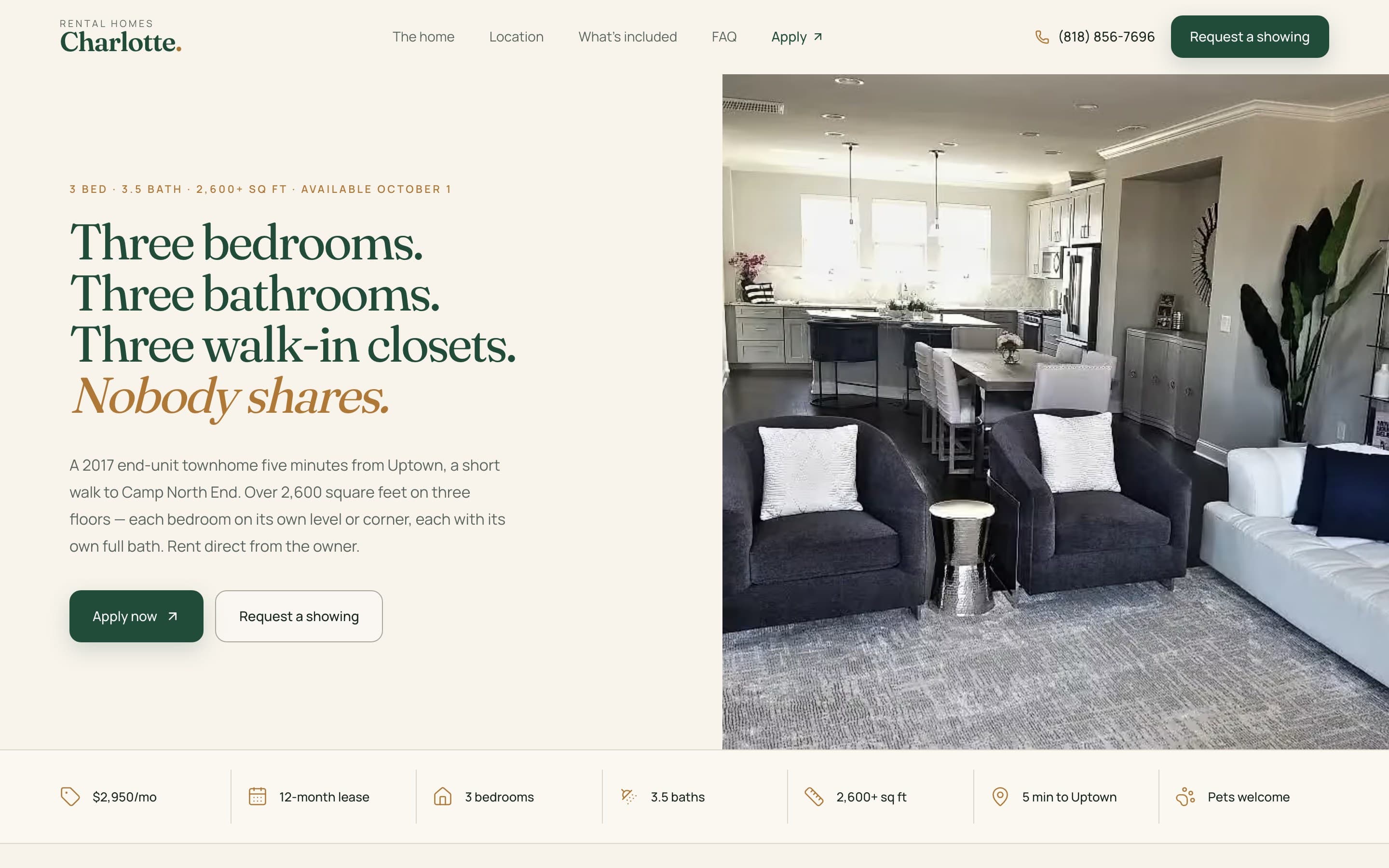 Die Website von Rental Homes Charlotte.
